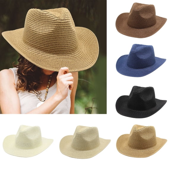 sususu Cowboy Hat for Women Straw Wide with Shapeable Brim Packable Sun Cap Summer Foldable Breathable Travel Cowgirl Hat White