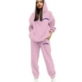 thumbnail image 1 of sususu Cozy Fall Fashion,Fall Sets Women's Casual Hooded Tracksuit Set Printed Lettering Drawstring Jogger Pants Comfortable Athletic Wear Outfit For Daily Life - Pink, 1 of 4