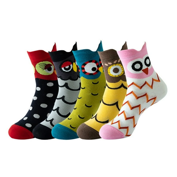 sususu Cozy Sweater Socks,5 Pairs Of Winter Cute Cartoon Socks Color Matching Warmth Socks Mid Stockings