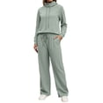 thumbnail image 1 of sususu Cute Fall Outfits for Women,Matching Set Trousers Suit Set With Long Sleeve High Neck Top And Wide Leg High Waist Pants Comfortable Outfit For Various Occasions - Light Green, 1 of 6