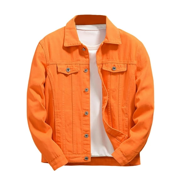 sususu Denim Jackets For Men,Yellow Brown Jacket Men,Orange Denim Jacket Loose Fit Casual Outerwear For Spring Autumn Seasons