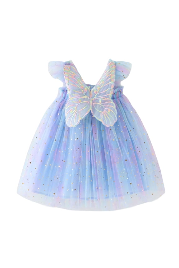 Dresses for Girls 12-14 Toddler Girls Sparkly Star Moon Sequin Fly Sleeve Dress for Rainbow Dance Party Dress Up Clothes for Girls