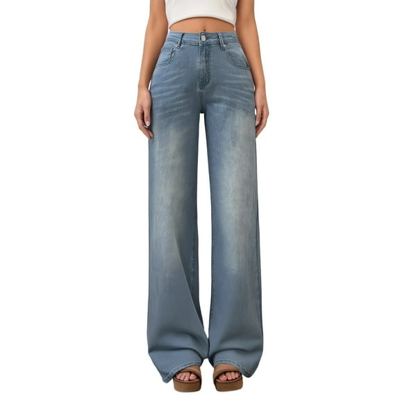 sususu Elevated Everyday Denim High Waist Trousers with Comfortable Stretch Fabric for a Flattering Straight Leg and Timeless Casual Style,BU2,L