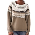 thumbnail image 1 of sususu Fair Isle Christmas Sweater Women Casual Knitted Sweaters Long Sleeve Crewneck Colorful Loose Pullover Jumper Tops,A02-Khaki,S, 1 of 5