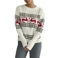 thumbnail image 1 of sususu Fair Isle Christmas Sweater Women Ethnic Argyle Sweaters Colorful Striped Crew Neck Long Sleeve Pullover Jumper Top,A01-White,M, 1 of 5
