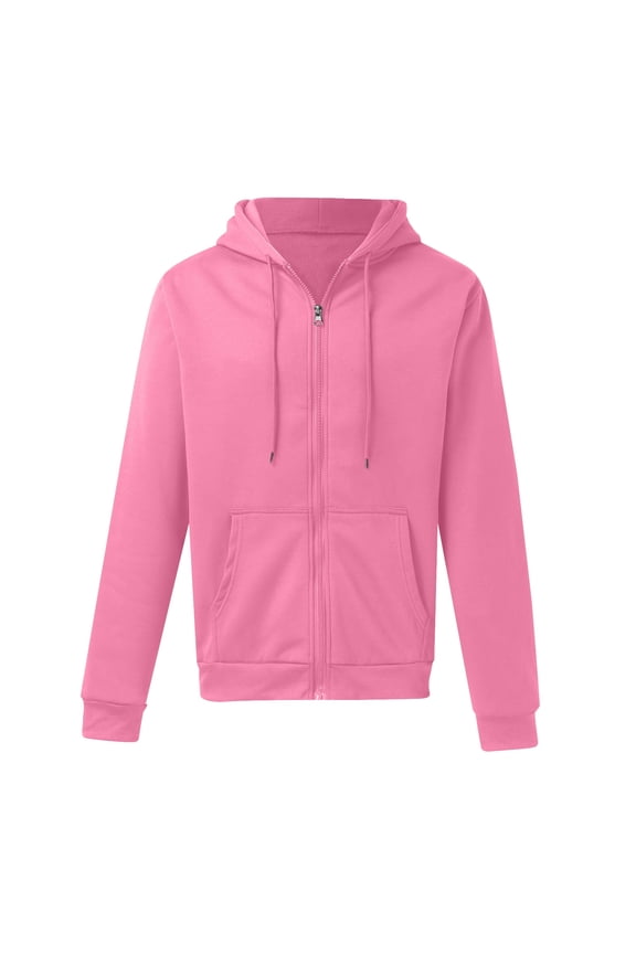 Fall Hoodies Mens Solid Color Zip Up Hooded Sweatshirt With Front Pockets Casual Pullover Jacket For Outdoor Athletic Wear,Pink,S