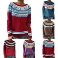 thumbnail image 1 of sususu Fall Sweaters for Women Argyle Iceland Norway Sweater Long Sleeve Crewneck Colorful Pullover Jumper Tops,A02-Navy,XXL, 1 of 5