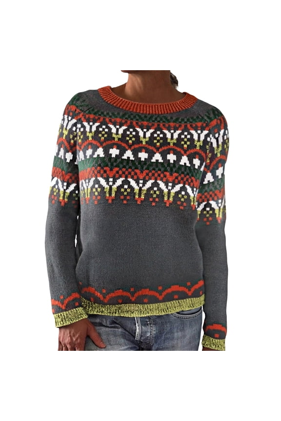 Fall Sweaters for Women Lightweight Knitted Sweater Crew Neck Long Sleeve Retro Lightweight Loose Pullover Jumper Tops,A02-Grey,XXL