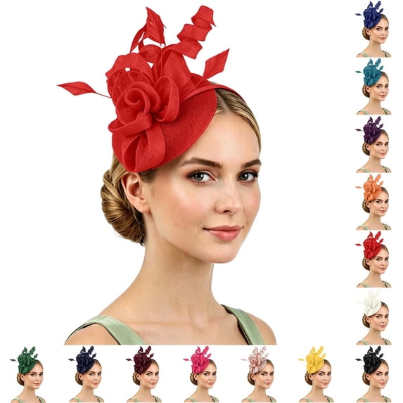 sususu Fascinator Hats for Women Mesh Wedding Tea Party Derby Hat Clip Headband Red