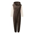 thumbnail image 1 of sususu Onesie Women Pajamas Jumpsuit Warm Sherpa Romper Sleepwear One Piece Zipper Hooded Playsuit Loungewear,Brown,S, 1 of 6