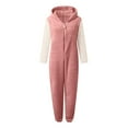 thumbnail image 1 of sususu Onesie Women Pajamas Jumpsuit Warm Sherpa Romper Sleepwear One Piece Zipper Hooded Playsuit Loungewear,Pink,L, 1 of 6