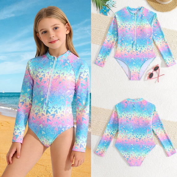 sususu Girl Bathing Suit Girls Long Sleeve Sun Protective Swimwear Scale Print Rash Guard and Swim Shorts Set for Hot Weather Multicolour 8-9 Years