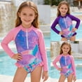 thumbnail image 1 of sususu Girl Bathing Suit Girls Long Sleeve Sun Protective Swimwear Scale Print Rash Guard and Swim Shorts Set for Hot Weather Pink 7-8 Years, 1 of 7