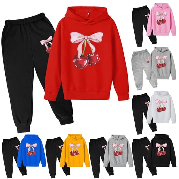 sususu Girls 2 Piece Outfit Set Size 4-5T Fashion Printed Hooded Sweatshirt and Pants Outfit, Long Sleeve 2 Piece Tracksuit for Boys Girls Back to School Casual Daily Wear (Grey)