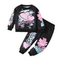 thumbnail image 1 of sususu Girls Cartoon Print Hooded Pullover and Pants Outfit Set 2 Piece Casual Playwear Comfortable Top Bottom Combo for Toddler Youth ,Black,7-8 Years, 1 of 8