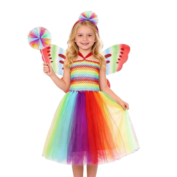 sususu Girls Dress Rainbow Fairy Sparkling Tutu Dress For Girls Theme Party Gown Stage Performance Celebration Outfit Dress&nbsp;Up Clothes for Girls