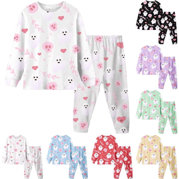 sususu Girls Halloween Pajamas - Kids 2 Piece Girl's PJ Set For Holiday - Long Sleeve Shirt & Pants (Light Green,2-3 Years)