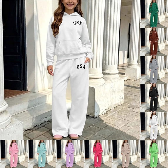 sususu Girls Letter Hoodie And Pants Set Casual For Everyday Wear