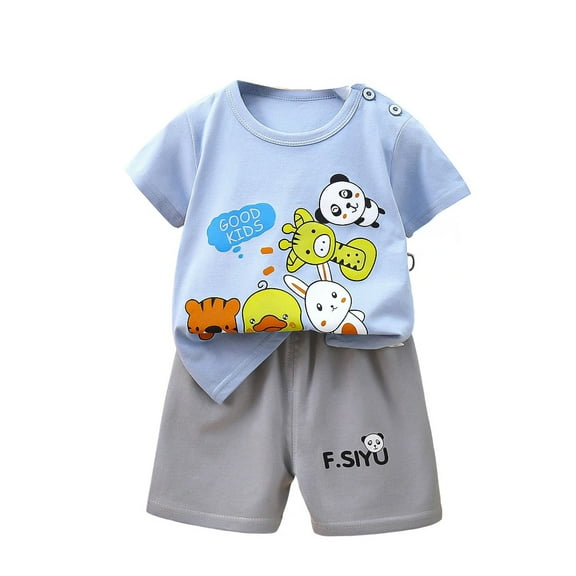 sususu Girls Outfits 2 piece Casual Outfits 2 piece Set Two Piece Loungewear Short Sleeve Top And Shorts For Toddler Home Wear Comfortable Play Clothes,Light Blue1,18-24 Months
