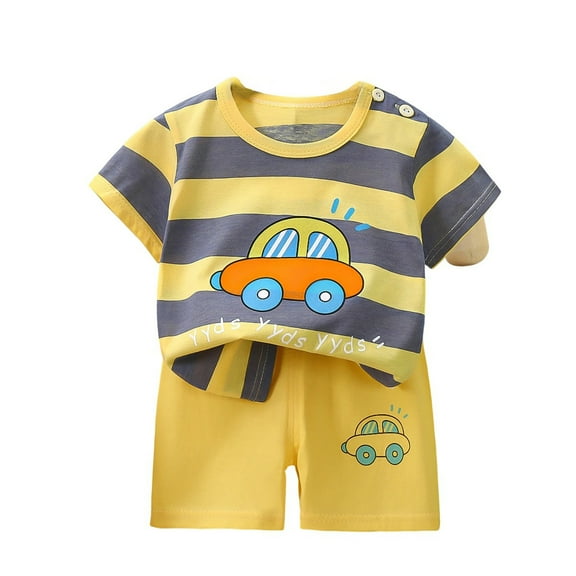 sususu Girls Outfits 2 piece Casual Outfits 2 piece Set Two Piece Loungewear Short Sleeve Top And Shorts For Toddler Home Wear Comfortable Play Clothes,Yellow1,3-4 Years