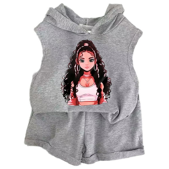 sususu Girls Outfits 2 piece Summer Casual Playwear Set Cute Printed Tank Top and Shorts Two Piece Outfit Comfortable Toddler Kids Clothes for Ages 2 to 13 Years,Grey2,12-18 Months