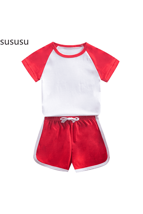 Girls Outfits 2 piece Summer Casual Two Piece Outfit Soft Short Sleeve Top and Shorts Set Comfort Playwear,Red,8-9 Years