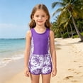 thumbnail image 1 of sususu Girls Swimsuit Two Piece Swimsuits with Boyshort Ruched Bathing Suit Floral Set Girls' Swimwear Purple 6Y, 1 of 8