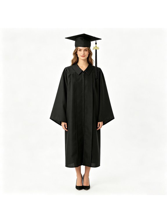 Graduation Gown Cap Tassel Set Unisex Matte Graduation Gown for High School & Black L