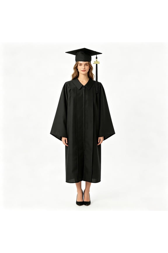 Graduation Gown Cap Tassel Set Unisex Matte Graduation Gown for High School & Black L