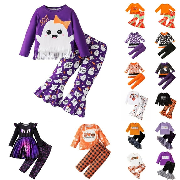 sususu Halloween Toddler Girl Clothes 2 Piece High Collar Ruffle Long Sleeve Top and Floral Pants Set Fall Winter Toddler Girl Outfits
