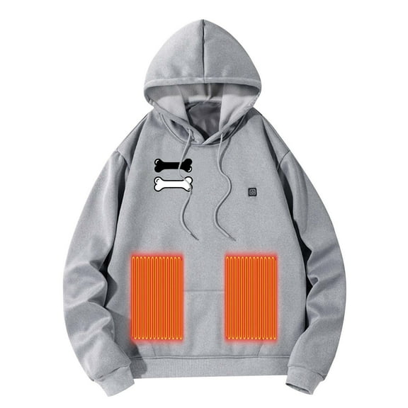sususu Heated Jackets for Men,Men's Winter Heated Pullover Hoodie Advanced 5 Battery Powered Thermal Jacket For Outdoor Cold Weather Activities - Grey