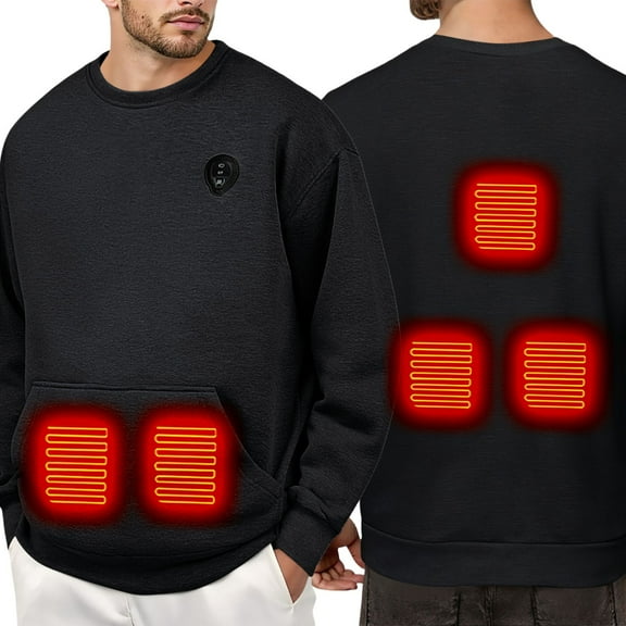 sususu Heated Jackets for Men,Heated Winter Warm Pullover Thermal Long Sleeve Casual Top For Cold Weather Outdoor Indoor Comfortable Wear - Black