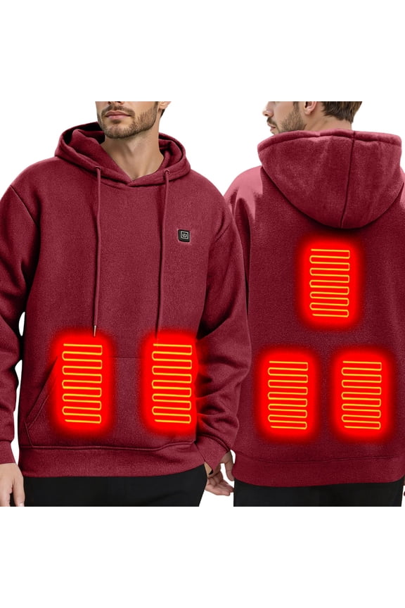 Heated Jackets for Men,Rechargeable Heated Hoodie USB Powered Adjustable Temperature Winter Warmth Pullover For Outdoor Daily Wear - Wine
