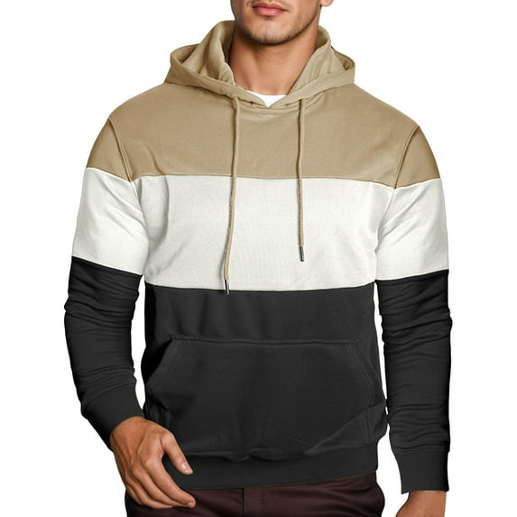 sususu Hoodies for Men Zip Up Casual Hooded Sweatshirt Long Sleeve Pullover With Color Design For Athletic Streetwear Comfortable Lightweight Hoodie,Khaki,XXL