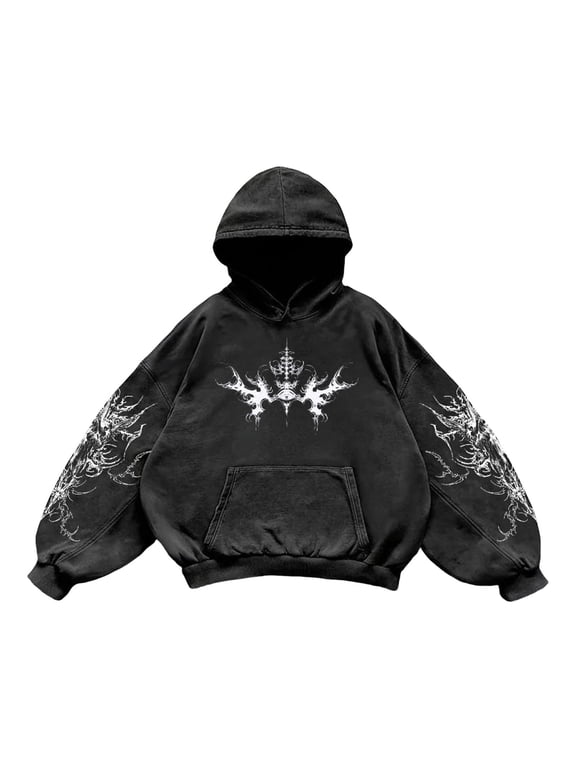 Hoodies for Men 3Xl Angel Print Pullover Hoodie For Retro Graphic Streetwear Casual Soft Comfortable Sweatshirt With Front Pocket,Black,XXL
