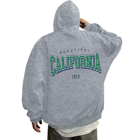 sususu Hoodies for Men Letter Print Hooded Sweatshirt Casual Pullover With Front Pocket Comfortable Streetwear For Daily Wear,Light Gray,XL