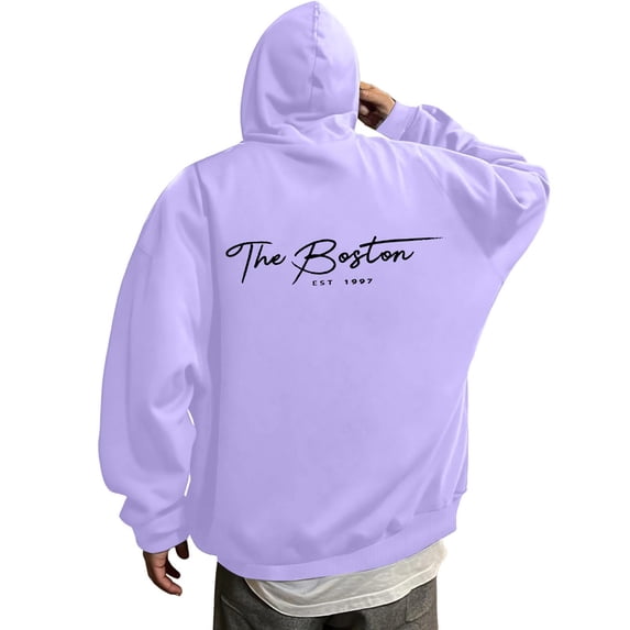 sususu Hoodies for Men Letter Print Hoodie For Stylish Casual Wear Comfortable And Pullover Sweatshirt For Everyday Fashion,Light Purple,XXXL