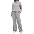 thumbnail image 1 of sususu Jogger Sets for Women 2 Piece,Fall Outfits Trousers Suit Set With Long Sleeve High Neck Top And Wide Leg High Waist Pants Comfortable Outfit For Various Occasions - Light Gray, 1 of 6