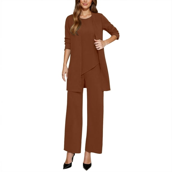 sususu Jogging Suits for Women,Sweat Set Elegant Women's Trousers Suit Set Formal Workwear Business Attire Comfortable and Pants Outfit for Career Women - Coffee