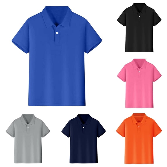 sususu Kids Shirts Button Down Polo Short Sleeve Solid Color Casual Everyday Wear (Blue,XXL)