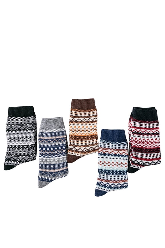 Knee Socks for Women,Knit Mid Calf Socks Retro Double Layer Winter Warm Thick Thermal Crew Socks Breathable Comfortable Colorful Stripe Pattern for Daily Outdoor Hiking Casual Wear