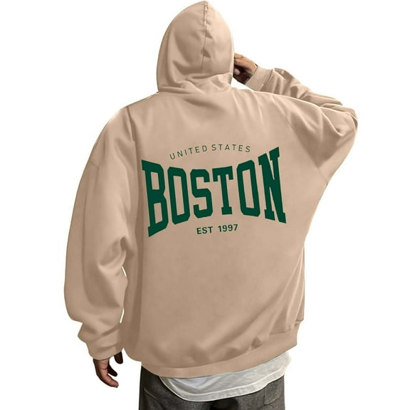 sususu Large Men Pullover Hoodie Letter Print Hoodie Sweatshirt For Stylish Comfort And Everyday Wear,Khaki,S