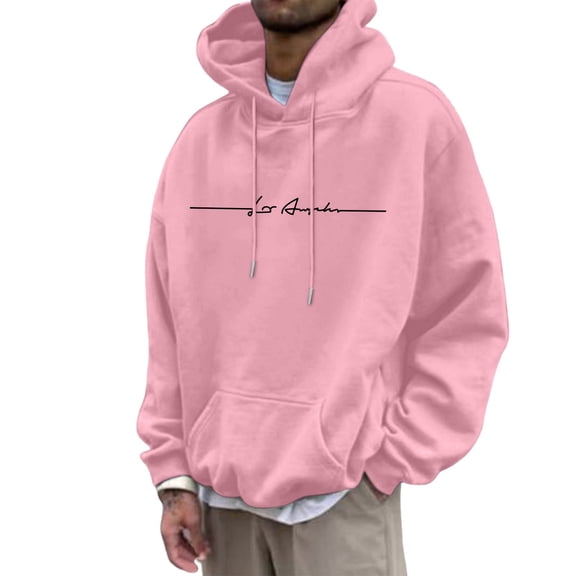sususu Large Men Pullover Hoodie Male And Women Fall Winter Solid Color Coconut Printing Sweater Hooded Long Sleeve Pocket Sweater,Pink,XXXL
