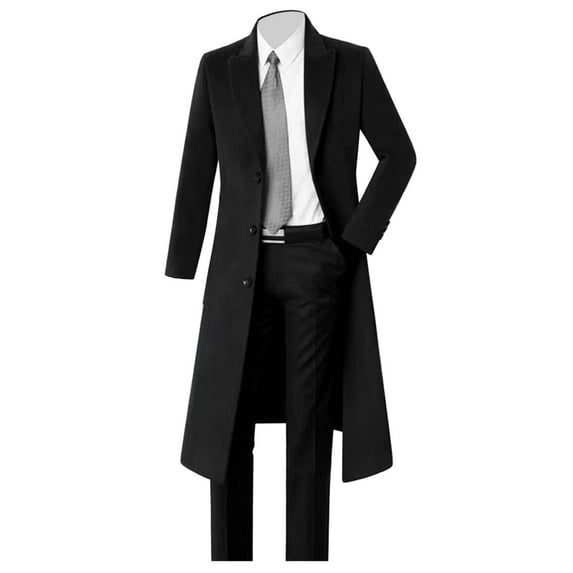 sususu Light Gray Blazer Men,Outfit for Men,Wool Overcoat Classic Solid Slim Fit Knee Length Windbreaker Jacket for Modern Gentlemen