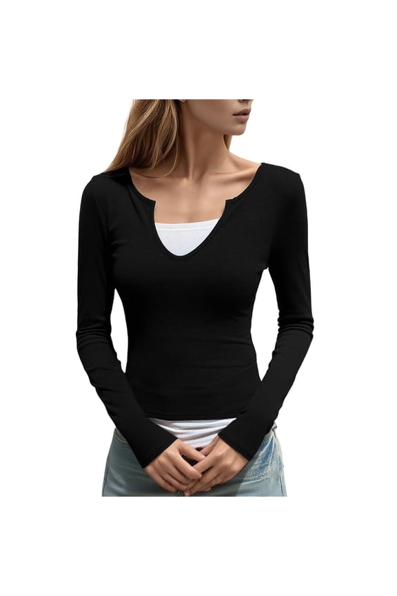 Long Sleeve Crop Tops for Women Plus Size Crew Neck Stretch Slim Fitted Casual Solid Long Sleeve Basic Blouse Tops Fall Pullover Shirts Tight Tee