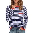 thumbnail image 1 of sususu Long Sleeve Crop Tops for Women Plus Size Crewneck Layer Slim Fit Y2k Tops Dressy Striped Blouses for Women Basic T Shirt Top Ladies Solid Blouse Tops Streetwear, 1 of 5