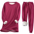 thumbnail image 1 of sususu Loungewear Sets,Lounge Set Winter Velvet Thermal Trousers Suit for Women Cozy Cold Weather Casual Outfit with Long Sleeves and Round Neck Design - Brick Red, 1 of 6