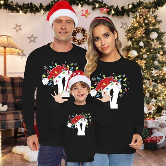 sususu Matching Christmas Sweatshirts for Family , Xmas Shirts Crewneck Casual Pullover Tops for Mom Dad Clothes,Women,XL