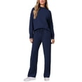 thumbnail image 1 of sususu Matching Lounge Sets for Women,Fall Clothes Women's Casual Solid Color Trousers Suit Featuring Pocket Drawstring Top Comfortable Everyday Wear Outfit Stylish Design - Navy, 1 of 4
