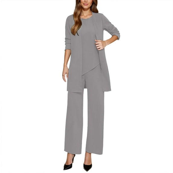 sususu Matching Lounge Sets for Women,Sweat Set Elegant Women's Trousers Suit Set Formal Workwear Business Attire Comfortable and Pants Outfit for Career Women - Grey